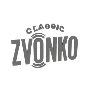 Modèle 3D du logo radio 'Classic Zvonko', avec le texte 'CLASSIC' arqué au-dessus du texte audacieux 'ZVONKO' avec des ondes