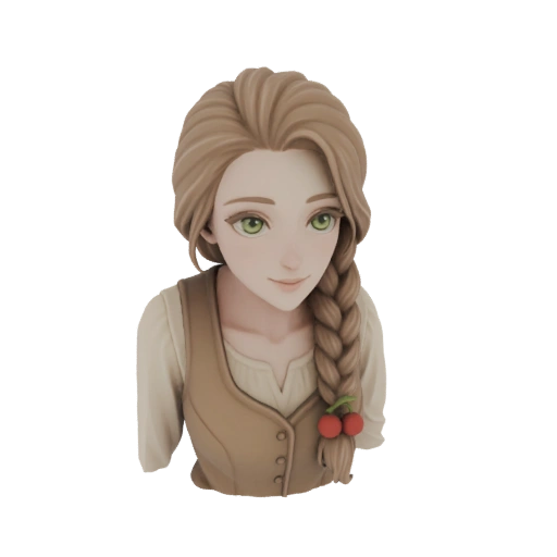 Stylized Young Woman with Braided Hair and Cherry Accent