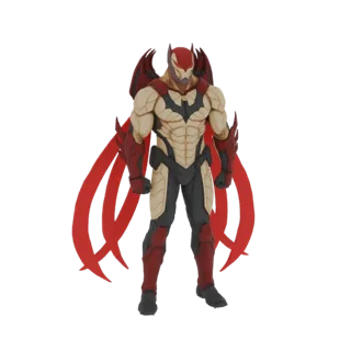 3D model of a Red Winged Bat Warrior with intricate armor and large red wings, standing in a heroic pose against a white back