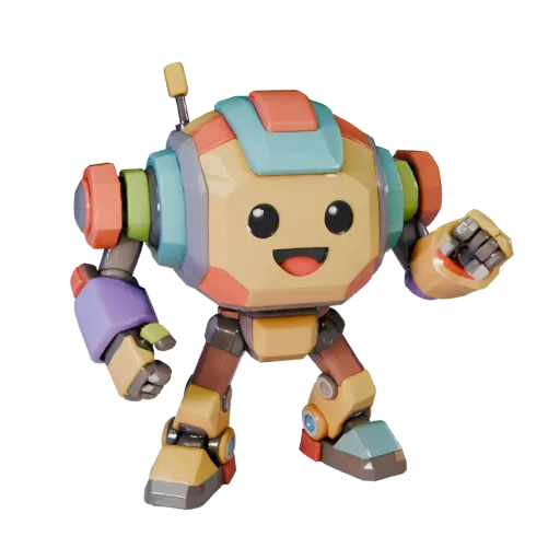 Robot Mascot Character low poly 3D model preview showing pose, three-quarter game view and surface detail