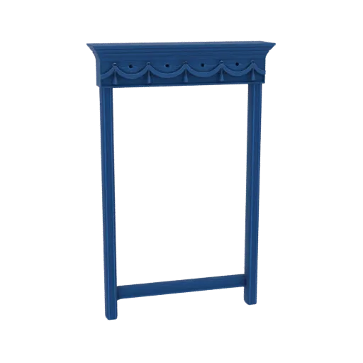 A 3D render of an ornate blue decorative archway with a scalloped garland detail at the top, set against a white background.