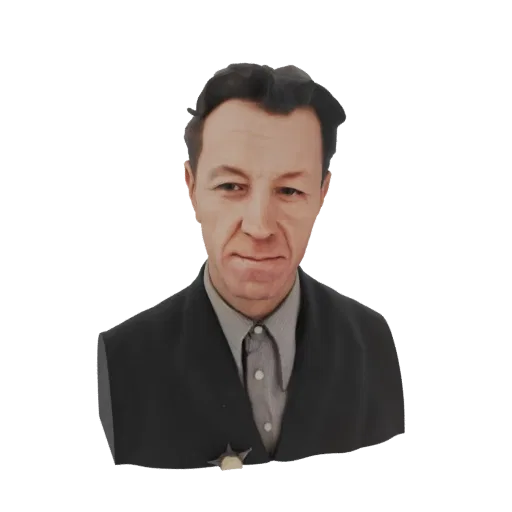 3D model of a Soviet man's bust wearing a suit and a medal, rendered realistically.