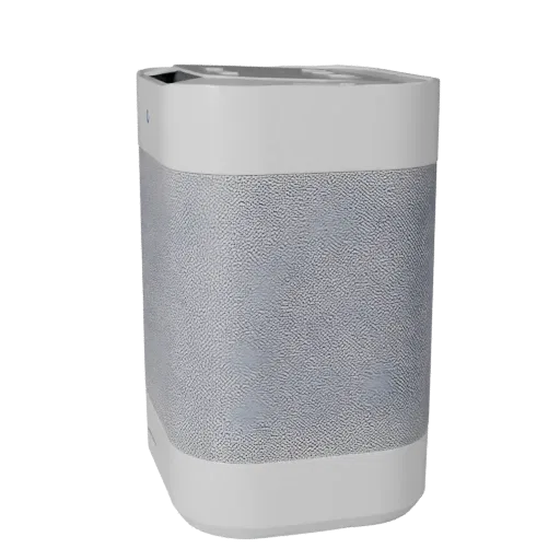 Modello 3D Minimal Smart Speaker, vista tre quarti anteriore, rendering studio AR viewer, che mostra plastica bianca, dettagl