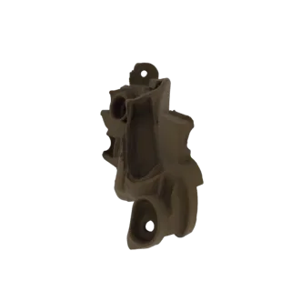 3D render of a brown, intricately detailed mechanical component with visible internal structures and ornate external features