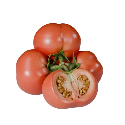 Organic Tomato Cluster High Poly 3D model, close-up studio render, showing leaf veins, clear vegetable silhouettes.