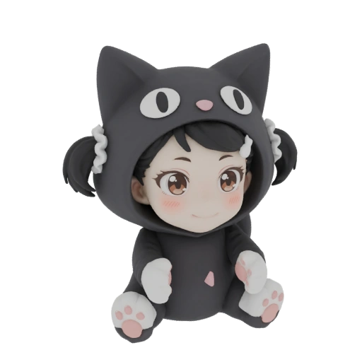 Chibi Girl in Black Cat Pajamas 3D Model
