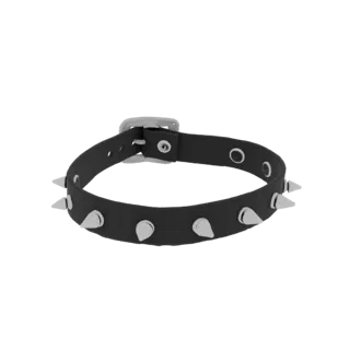 3D model of a black spiked choker collar with a silver buckle, presented on a white background.