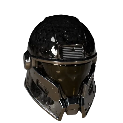 Modello 3D Elmo da Combattimento Space Marine, vista frontale tre quarti, viewport Unity, mostra metallo, scala indossata.