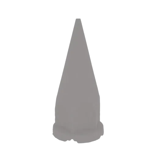 A 3D render of a simple grey cone with a wider base, set against a black background.