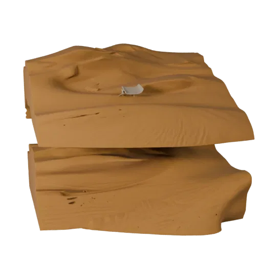 Desert Oasis Biome Realistic 3D model, three-quarter environment render, showing terrain layers, dune ridges.