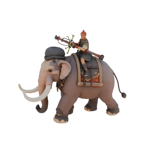 3D model of a fantasy-style war elephant with rider and ballista
