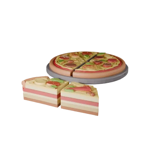 Pizza STL print ready 3D model, close-up hero shot, showing plate proportion and finish under studio key light.