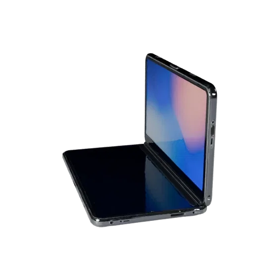 Foldable Tablet Phone Stylized 3D model, stylized isometric render, showing glass screens, thin device proportions.