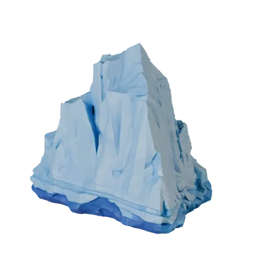 Glacier Ice Cliff Modular 3D model, isometric modular kit view, showing stratified stone, snow banks.