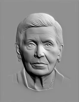 Modelo 3D baixo-relevo mulher idosa com colar, vista frontal, rosto e pescoço detalhados