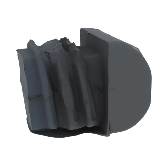 3D render of a heavily crushed metal corrugated pipe section with visible corrugations and damage.