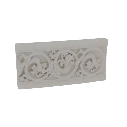 3D model of a white architectural border with intricate floral and scrollwork carvings.