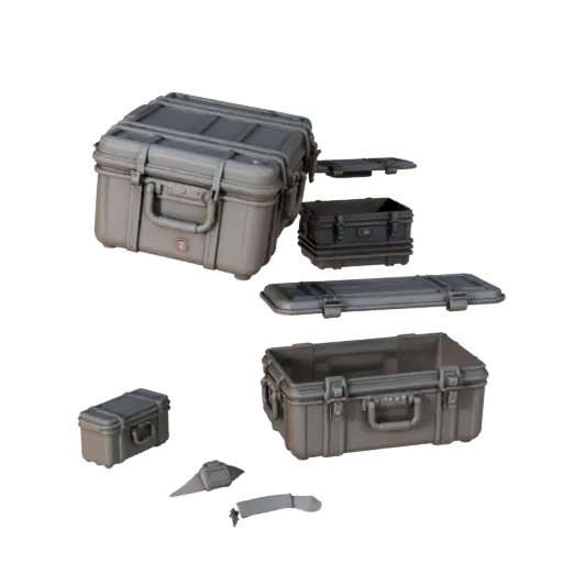 Sealed Ammo Case 3D model, three-quarter front view, Unreal Engine viewport, showing plastic, usable openings.