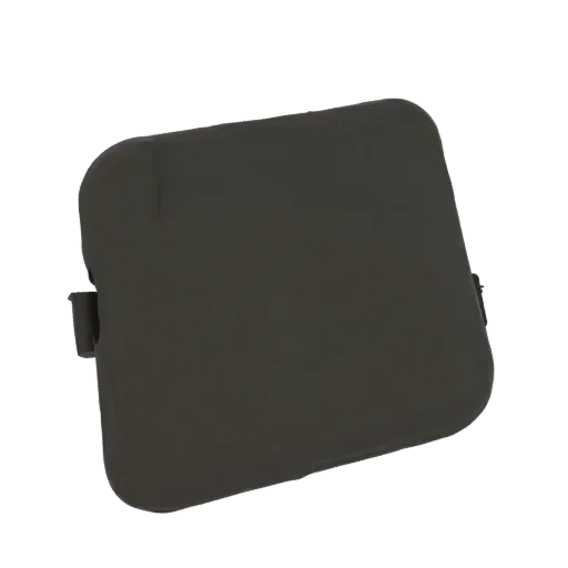 3D model render of a dark-colored bumper cover plug with subtle mounting tabs visible.