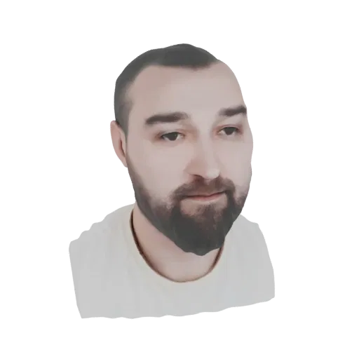 3D model render of a realistic bust of a man with a beard, wearing a white t-shirt.