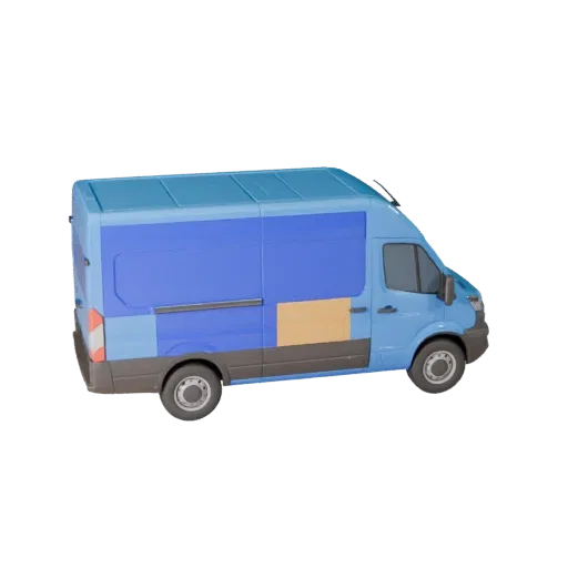 Modelo 3D de Furgão de Carga Cartoon, vista de três quartos em estúdio, ativo de veículo estilizado com volumetria de veículo