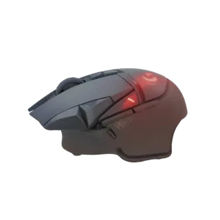 3D model of a Logitech G Pro X Superlight wireless gaming mouse with red RGB lighting, viewed from the side.
