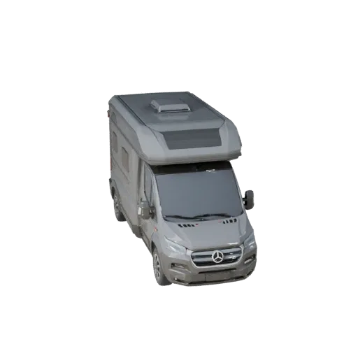 Low-Poly-Wohnmobil 3D-Modell, Drei-Viertel-Spiel-Viewport, Low-Poly-Fahrzeug-Asset mit funktioneller Fahrzeugmasse, wartungsf