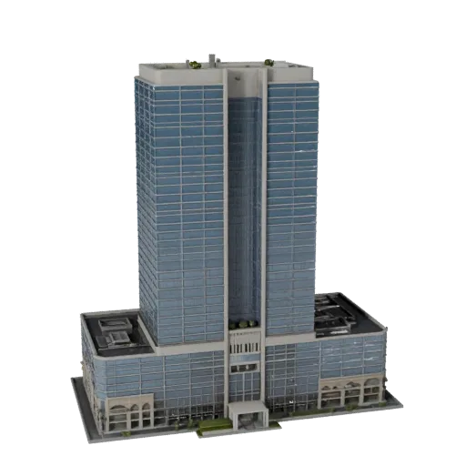 Futuristic Skyscraper Blender-ready 3D model, Blender studio render view, showing commercial office building materials and architectural detail