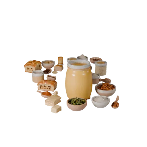 Jar Of Honey 3D model, three-quarter front view, AR viewer studio render, showing powders, small ingredient shapes.