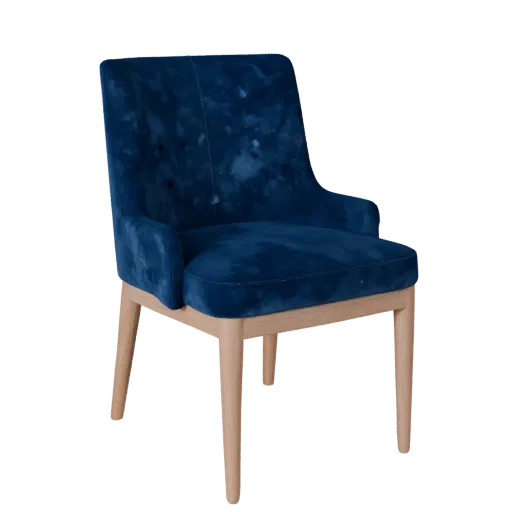 Modello 3D Sedia di Accento in Velluto per visualizzazione prodotti, interni casa, rendering studio tre quarti, dettaglio leg