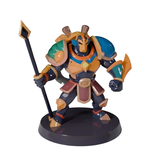 Heroic Warrior Miniature stylized 3D model preview showing silhouette, three-quarter game view, pose and resin detail