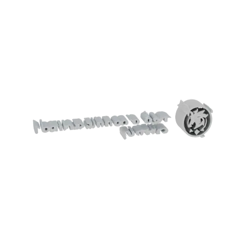 3D model of a stylized dragon emblem on a key-shaped object, rendered in a light gray material against a black background.