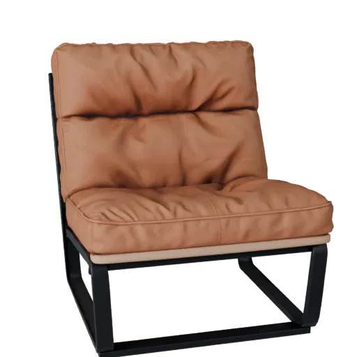 Industrial Lounge Chair High Poly 3D model, home interior, close-up studio render, wood detail.