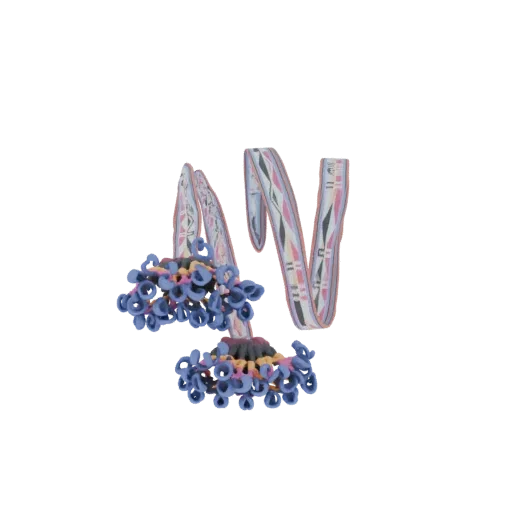 3D model of an ornate floral garland with blue bell-shaped flowers and a decorative woven ribbon with geometric patterns.
