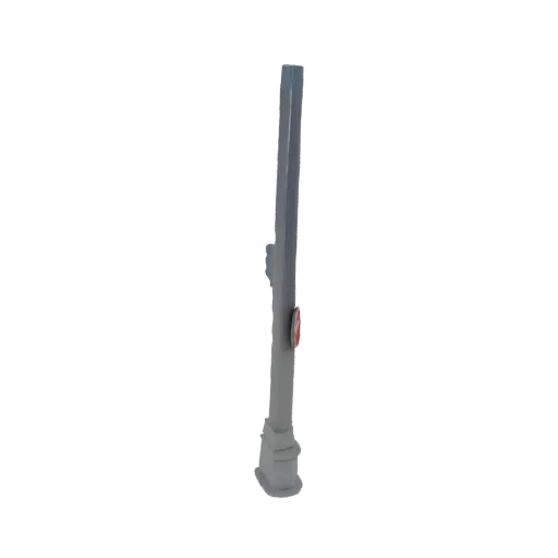 Side view of a modern 3D model of a grey walking cane with a red circular accent on the shaft.
