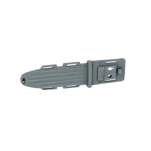 Top-down view of a 3D model of a gray industrial metal storage container with a visible latching mechanism.