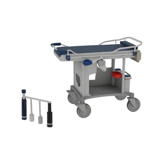 Emergency Medical Cart 3D model, three-quarter front view, AR viewer studio render, showing painted metal, form detail.