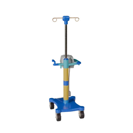 Emergency IV Stand Stylized 3D model, stylized isometric render, showing painted metal, clinical silhouette.