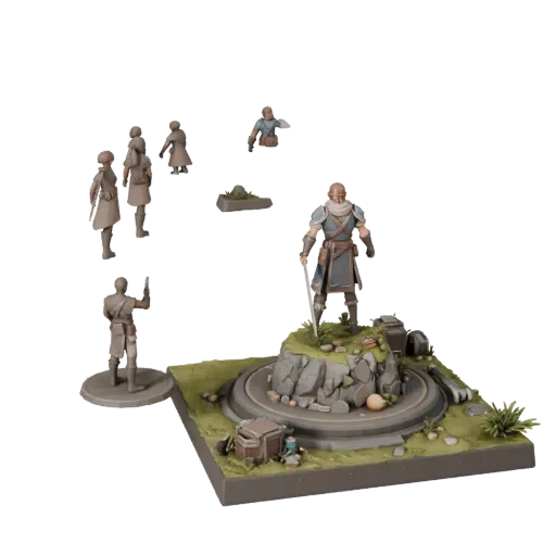 Forest Miniature Scene product render 3D model preview parts, three-quarter view, depth and display scale