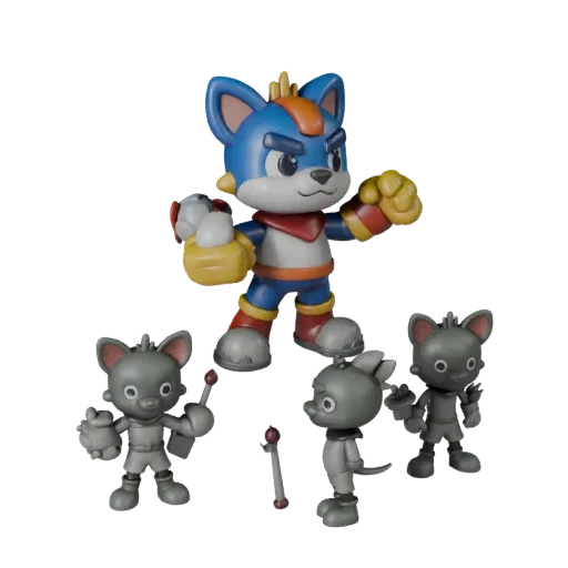 Aperçu du modèle 3D stylisé de la Mascotte Sportive Animalisée montrant la pose, la vue de jeu à trois quarts, l'expression e