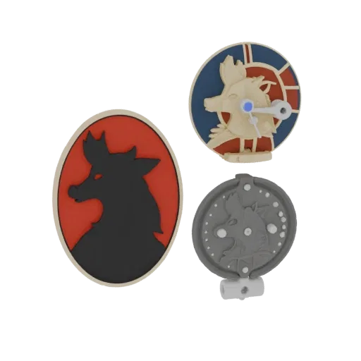 Gold Animal Motif Cameo Brooch 3D model, three-quarter front view, AR viewer studio render, gold finish.