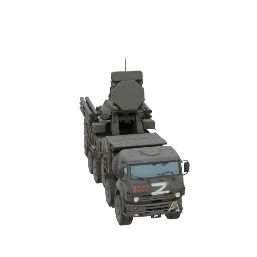 3D model of a Russian BUK-M3 "Viking" Surface-to-Air Missile system, shown from a three-quarter front view against a white ba