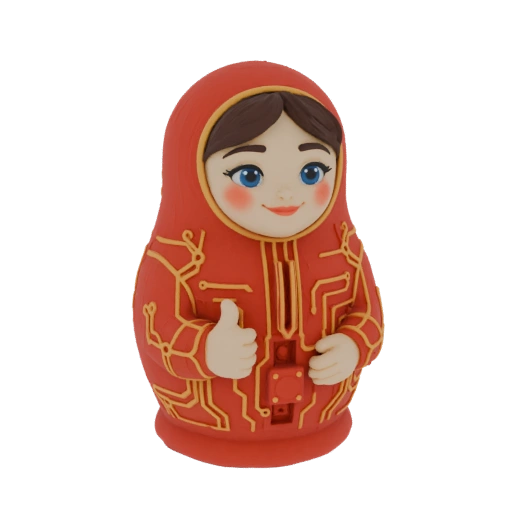 Futuristic Matryoshka Doll with Circuitry Design