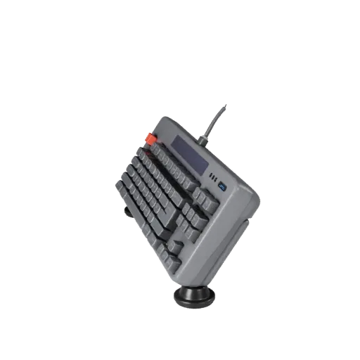Ergonomic Mechanical Keyboard Stylized 3D model, stylized isometric render, showing plastic shells, desktop scale.