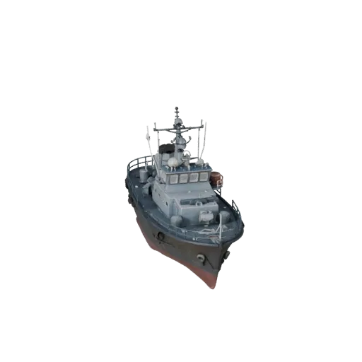Modelo 3D de Lancha Patrullera Vintage, vista de estudio a tres cuartos, activo de vehículo listo para Blender con casco nava