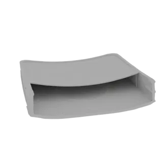 A 3D render of a curved rectangular vent cover with a smooth, gray surface and a modern, flowing design.