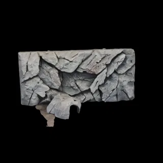 3D model of a grey, cracked rock wall with a protruding section, suitable for dioramas and gaming.