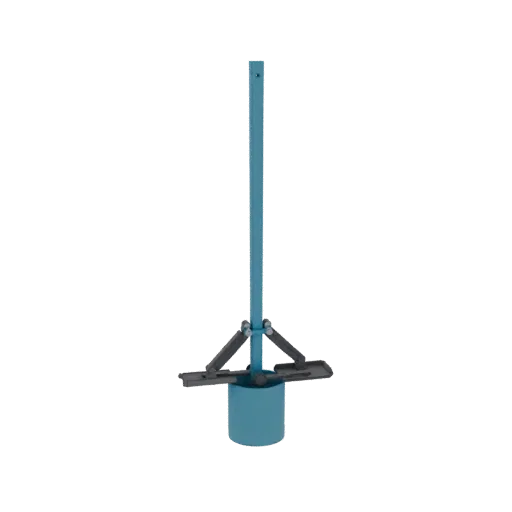 3D model of a teal-colored adjustable mixer stand with a cylindrical base and adjustable arms.