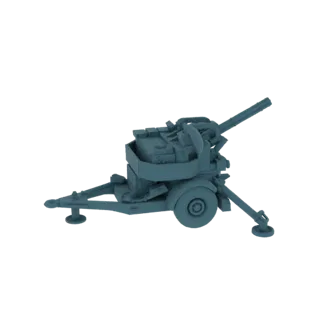 3D model of a towed anti-aircraft gun, shown from a side-front perspective against a white background.