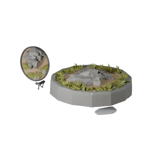 Snow Oval Base low poly 3D model preview showing rim shape, three-quarter game view, height and ground texture